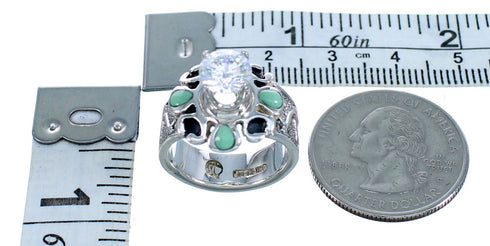 Southwestern Sterling Silver Cubic Zirconia Turquoise Inlay Flower Ring Size 5-1/2 LX113102